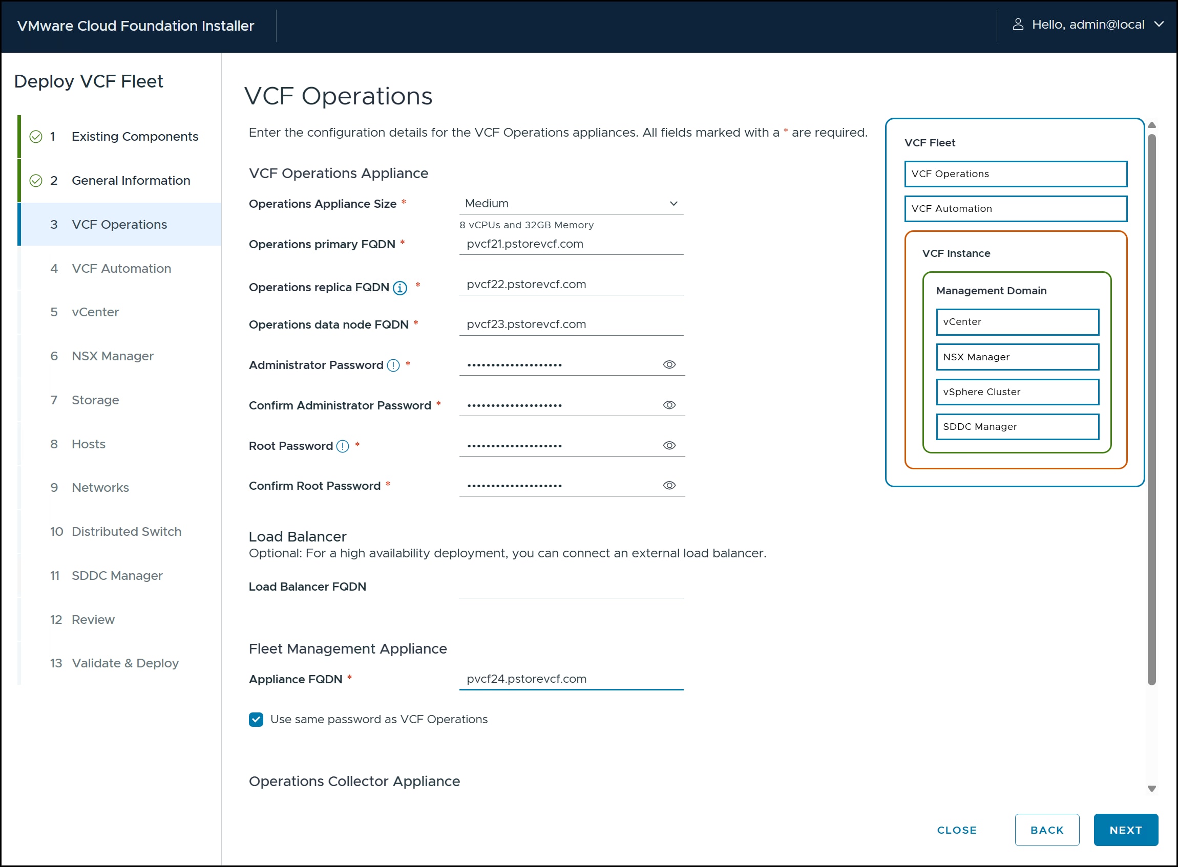 VMware Cloud Foundation Installer - step 3.