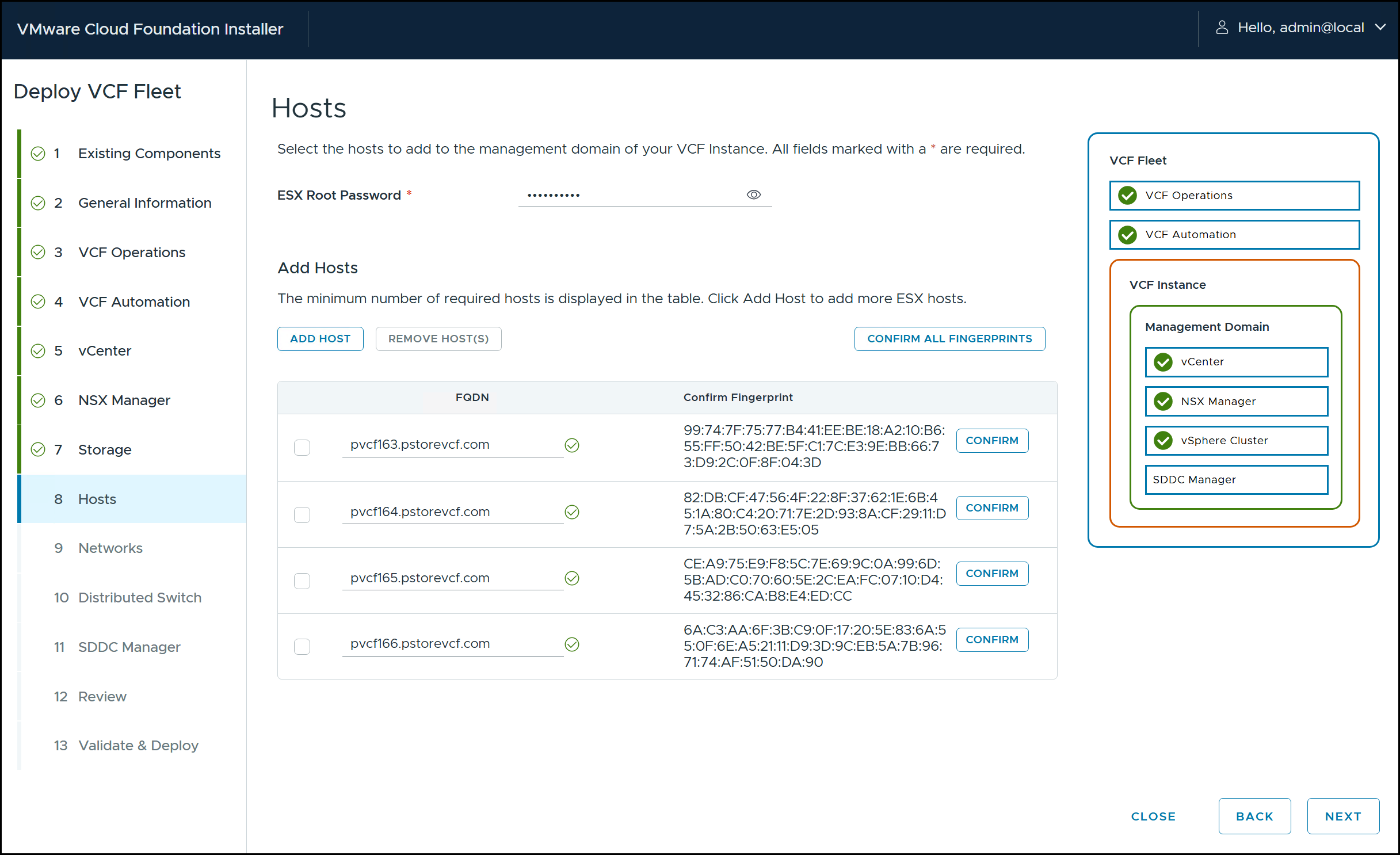 VMware Cloud Foundation Installer - step 8.