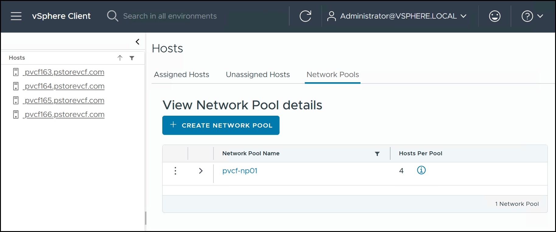 vMotion network pool, create new pool - step 1.