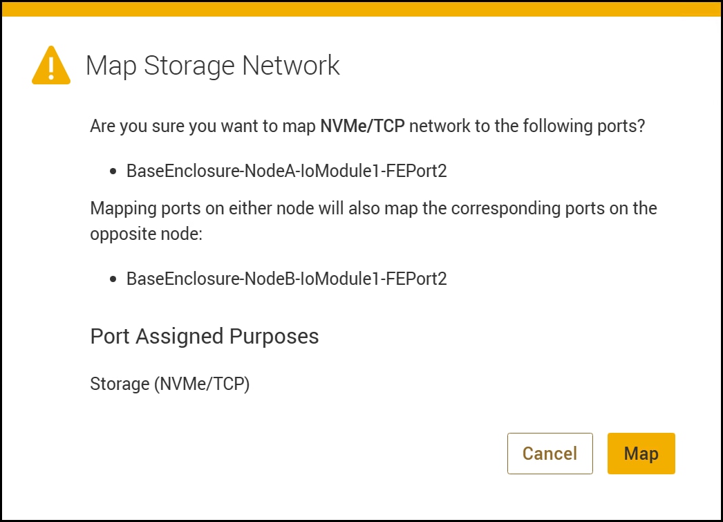 Screen capture of Map Storage Network window verification window