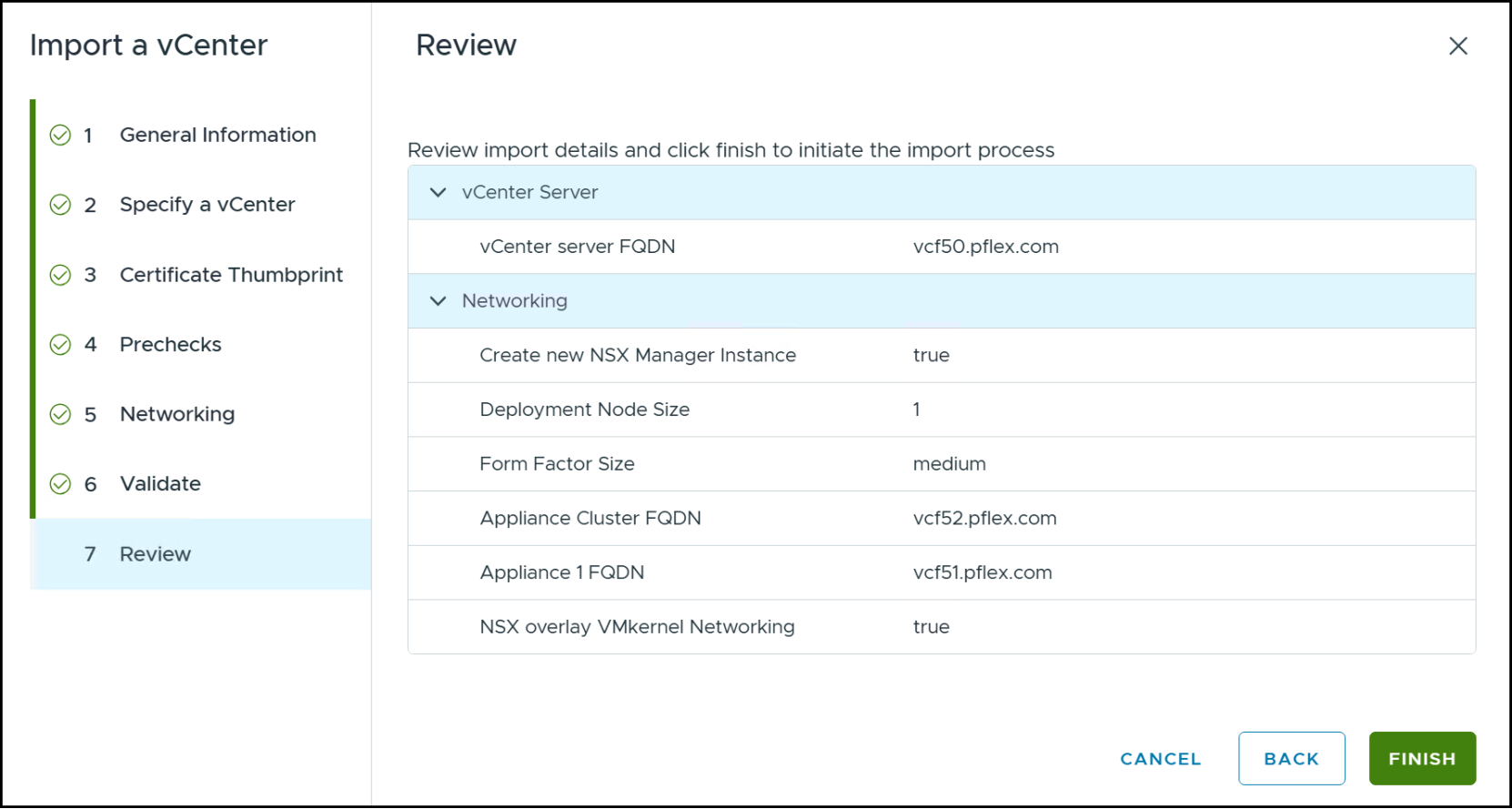 Import a vCenter - Review