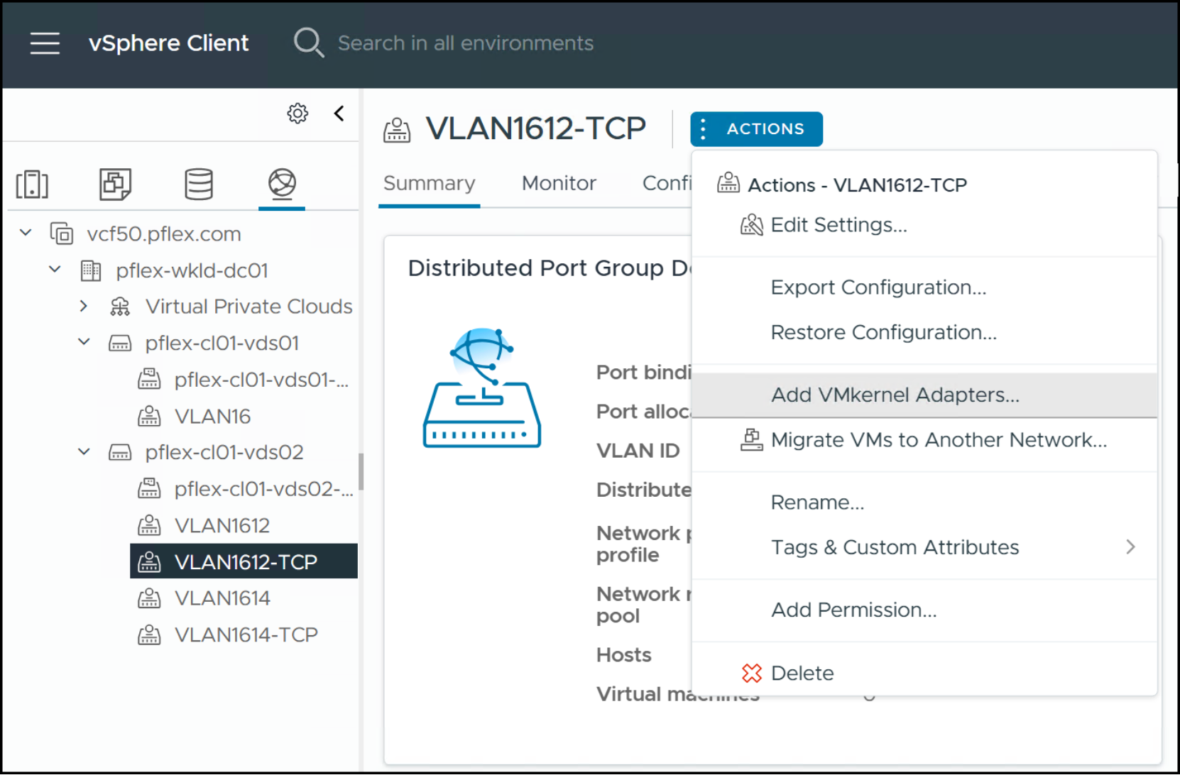 Step 1 Add VMkernel adapters - open screen