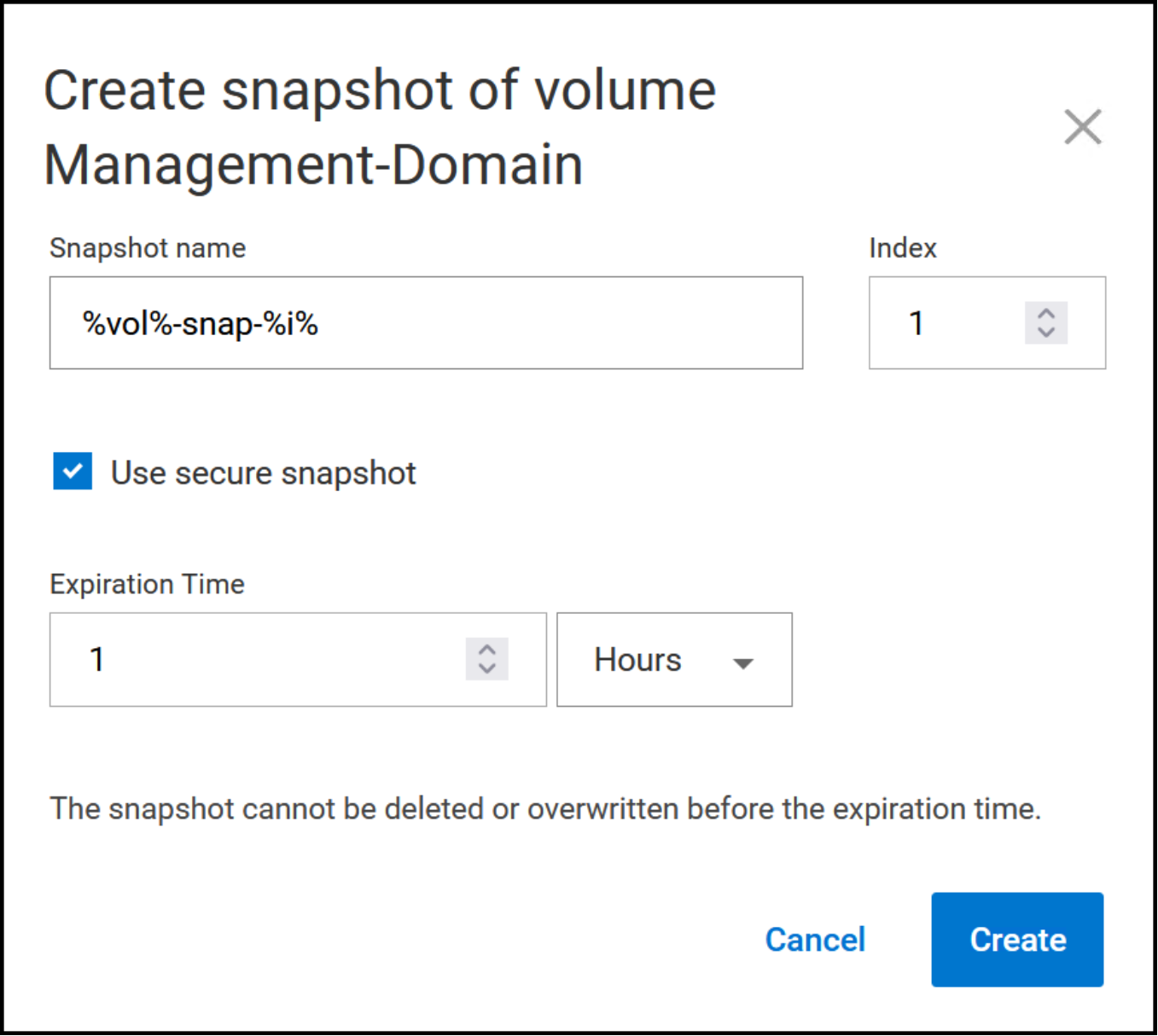 The snapshot wizard screen