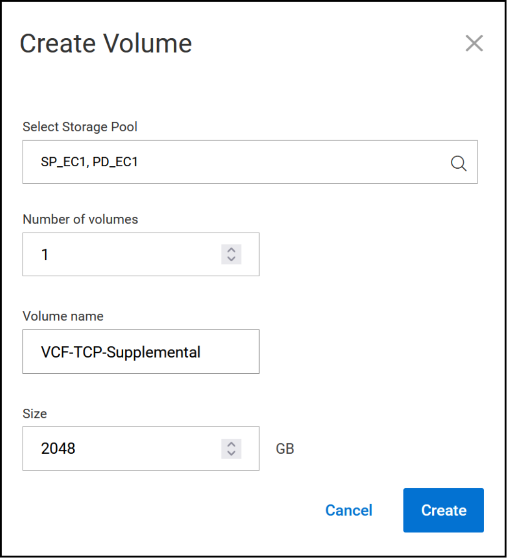 Create a new volume for supplemental storage in PowerFlex Manager