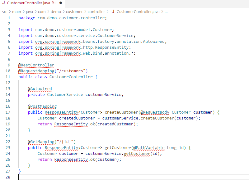 A screenshot of copilot auto generated code for a controller and two operations