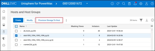 A screenshot of Provision storage to host