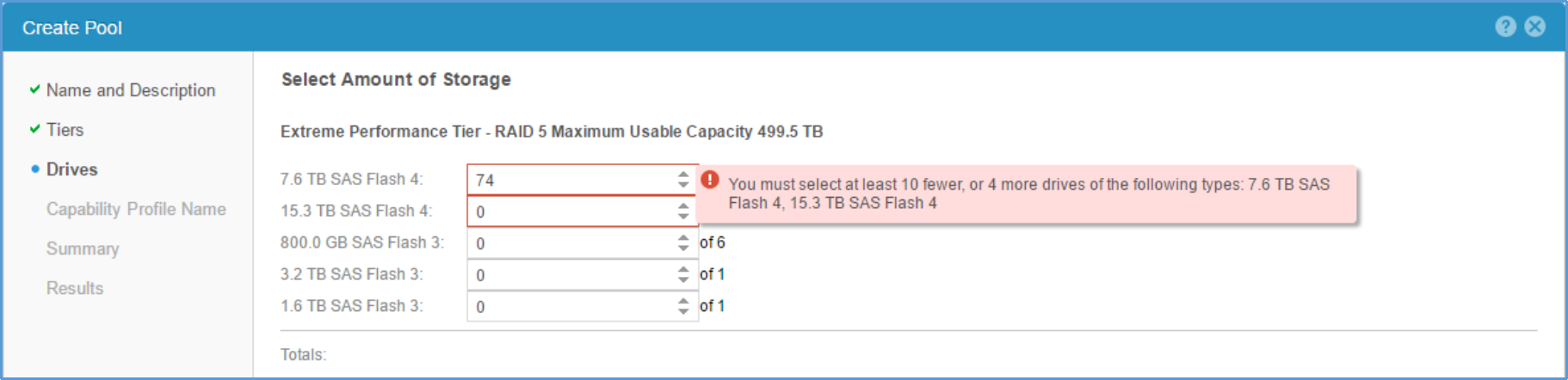 This image shows an invalid drive count