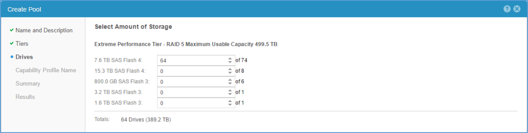 This image shows the drive count selected and valid