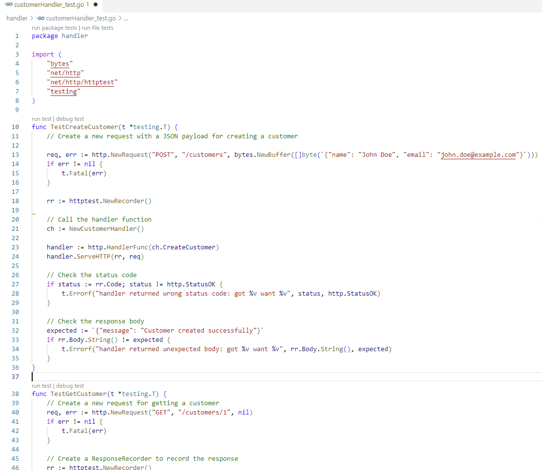 A screenshot of copilot auto generated unit test cases