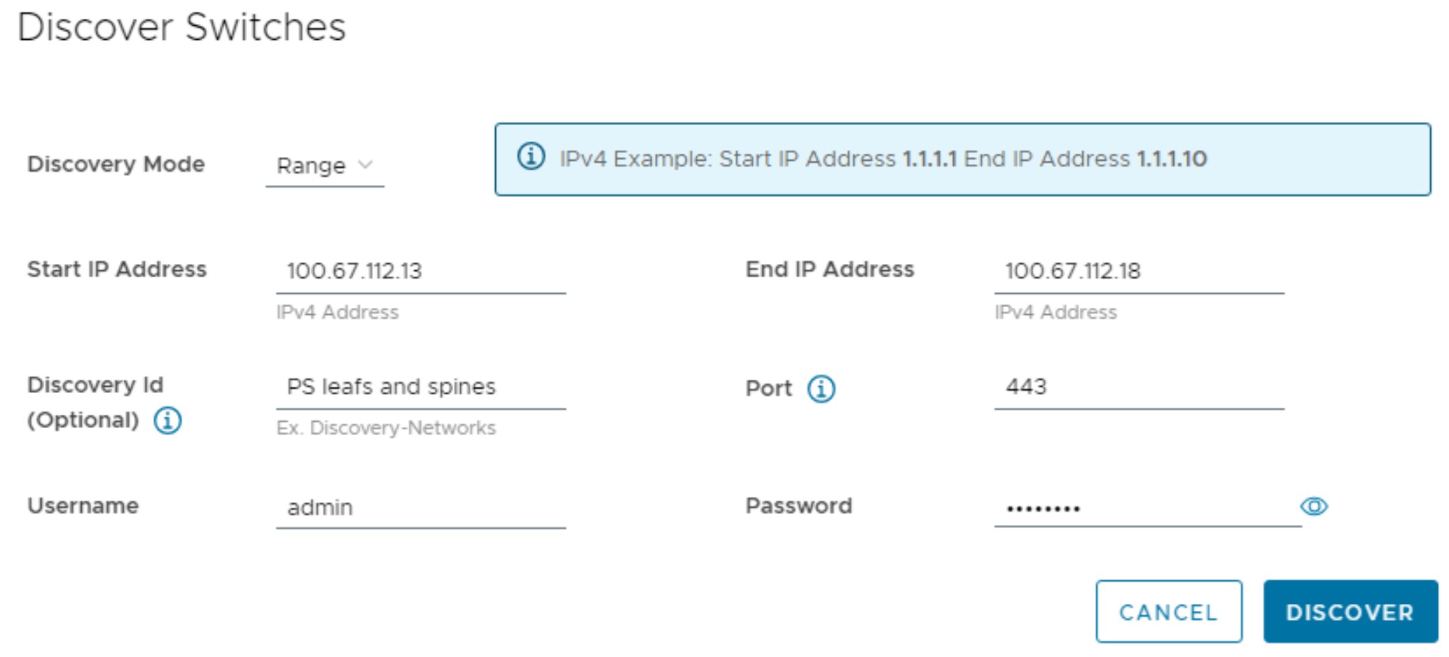 This figure shows a screenshot of the Discover Switches dialog box.