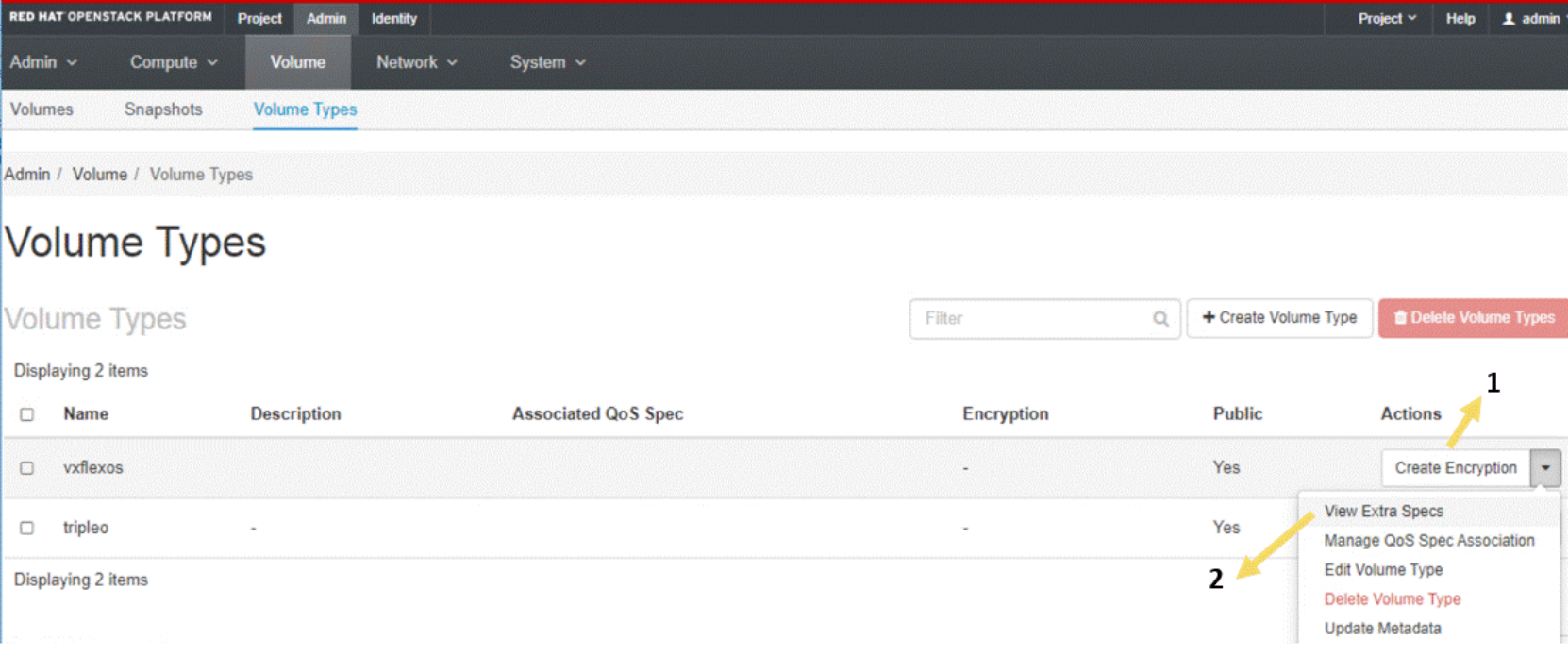 Screenshot shows options to select for adding extra specs such as volume backend, storage pool and others.