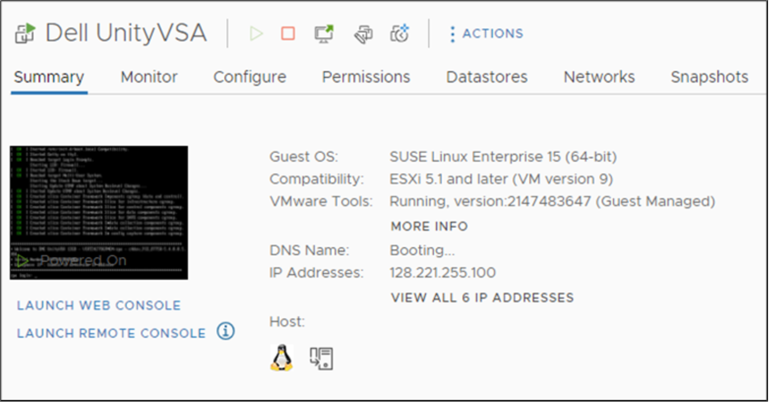 Example of a Dell UnityVSA VM