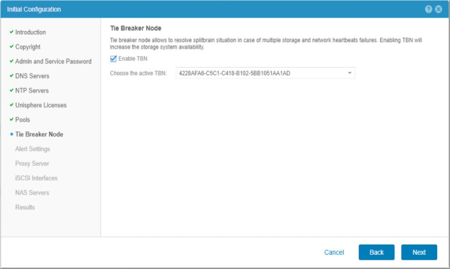 Example shows adding a Tie Breaker Node to a UnityVSA