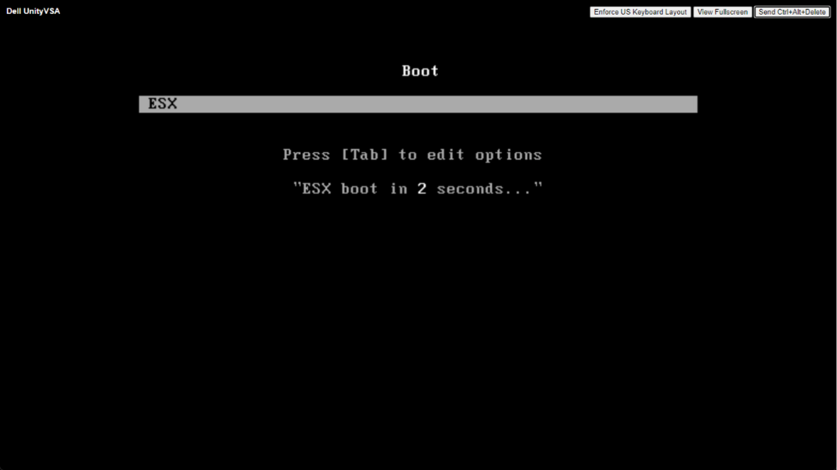 vmware console showing UnityVSA booting