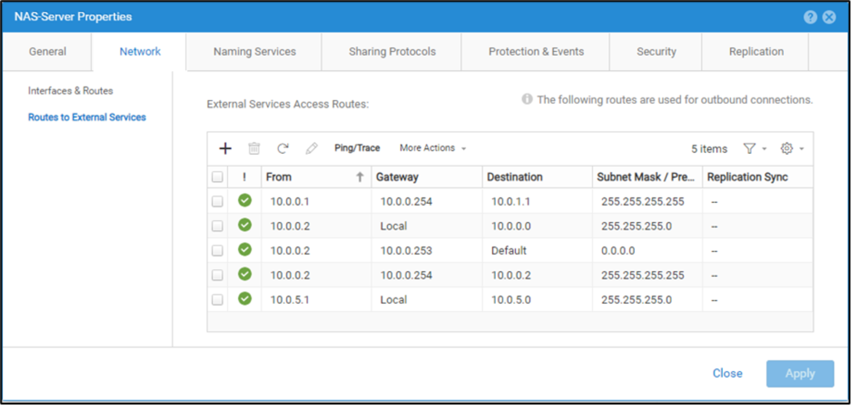 Shows NAS server Networking