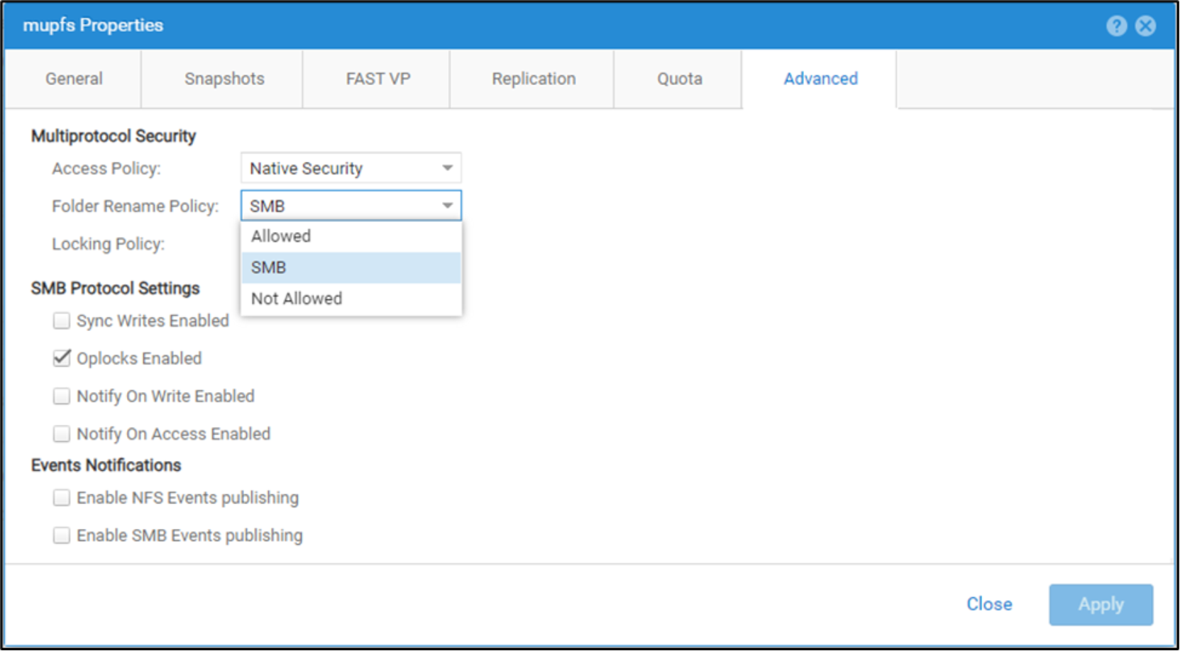 Shows configuring the allow renaming policy