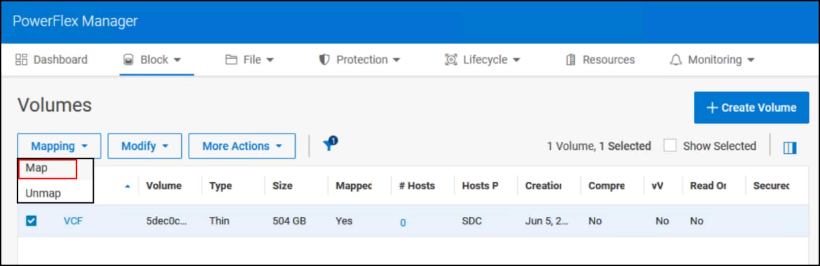 Map the newly created volume to the SDC hosts