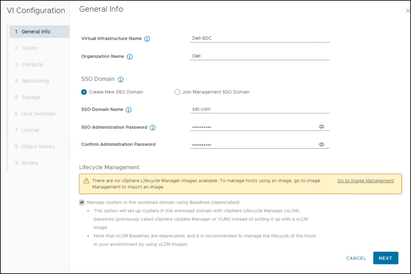 In the VI Configuration wizard, step 1 enter in the infrastructure name.
