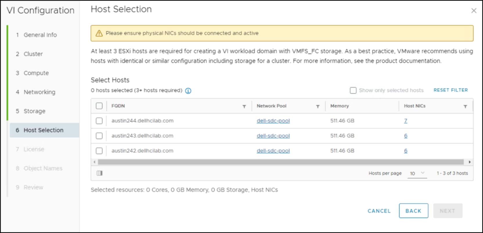 In the VI Configuration wizard, step 5 select the commissioned hosts