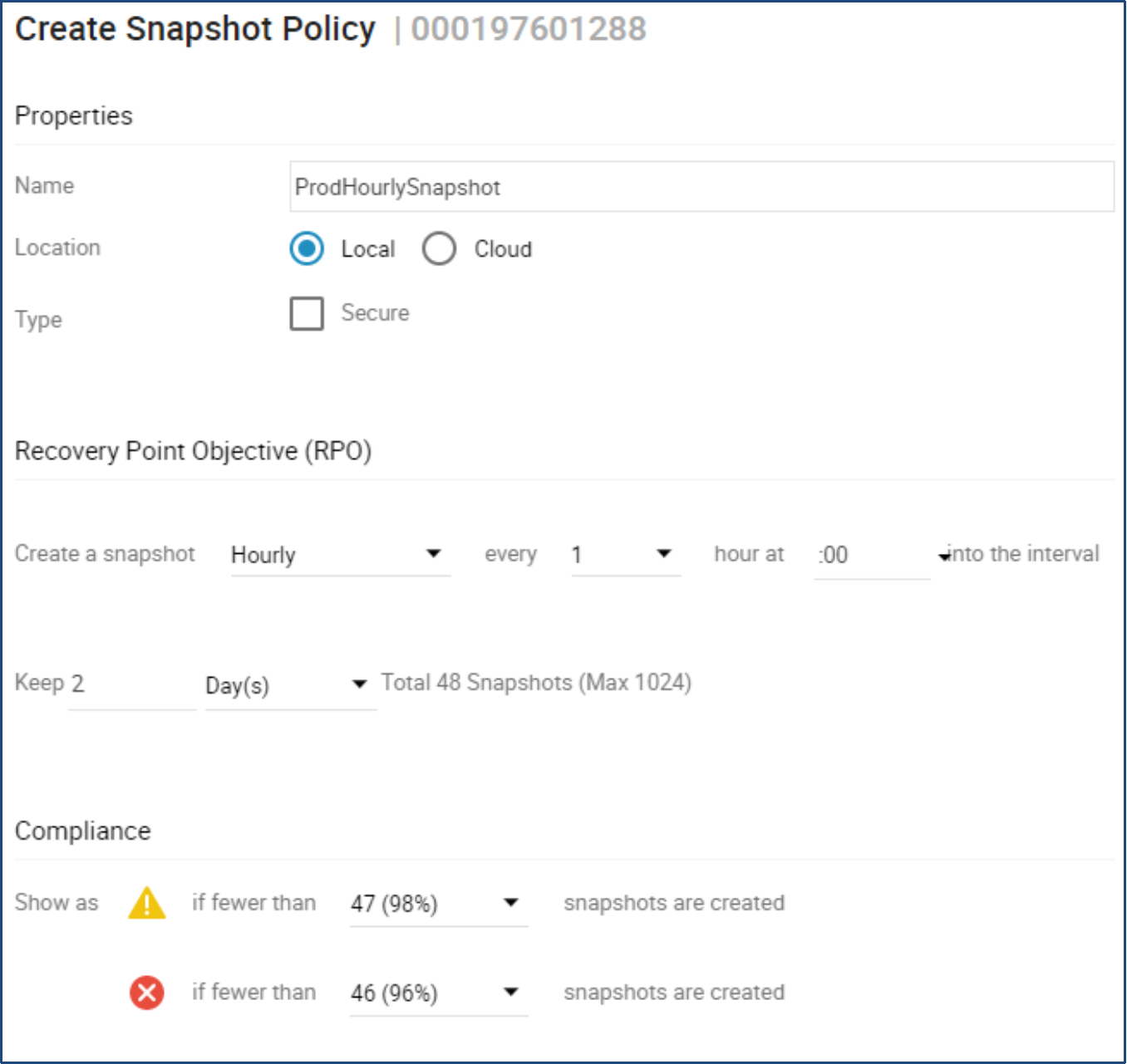 A screenshot showing an example of creating a snapshot policy in Unisphere.