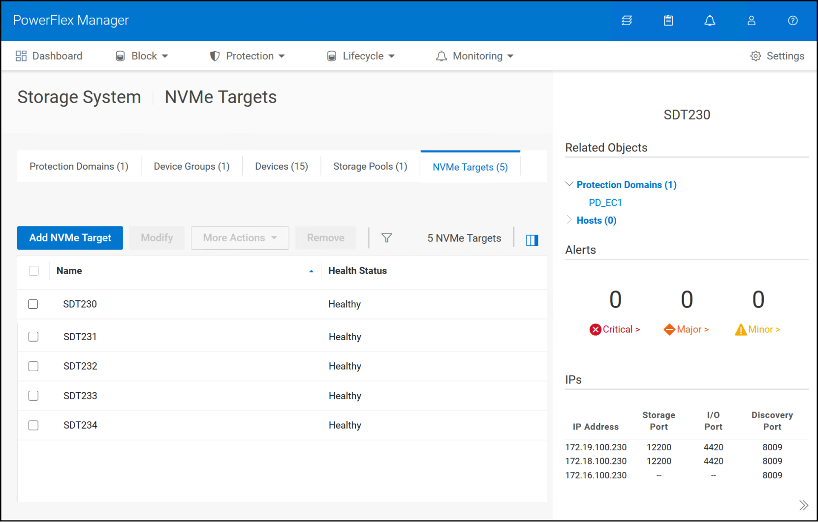 NVMe targets in PowerFlex Manager