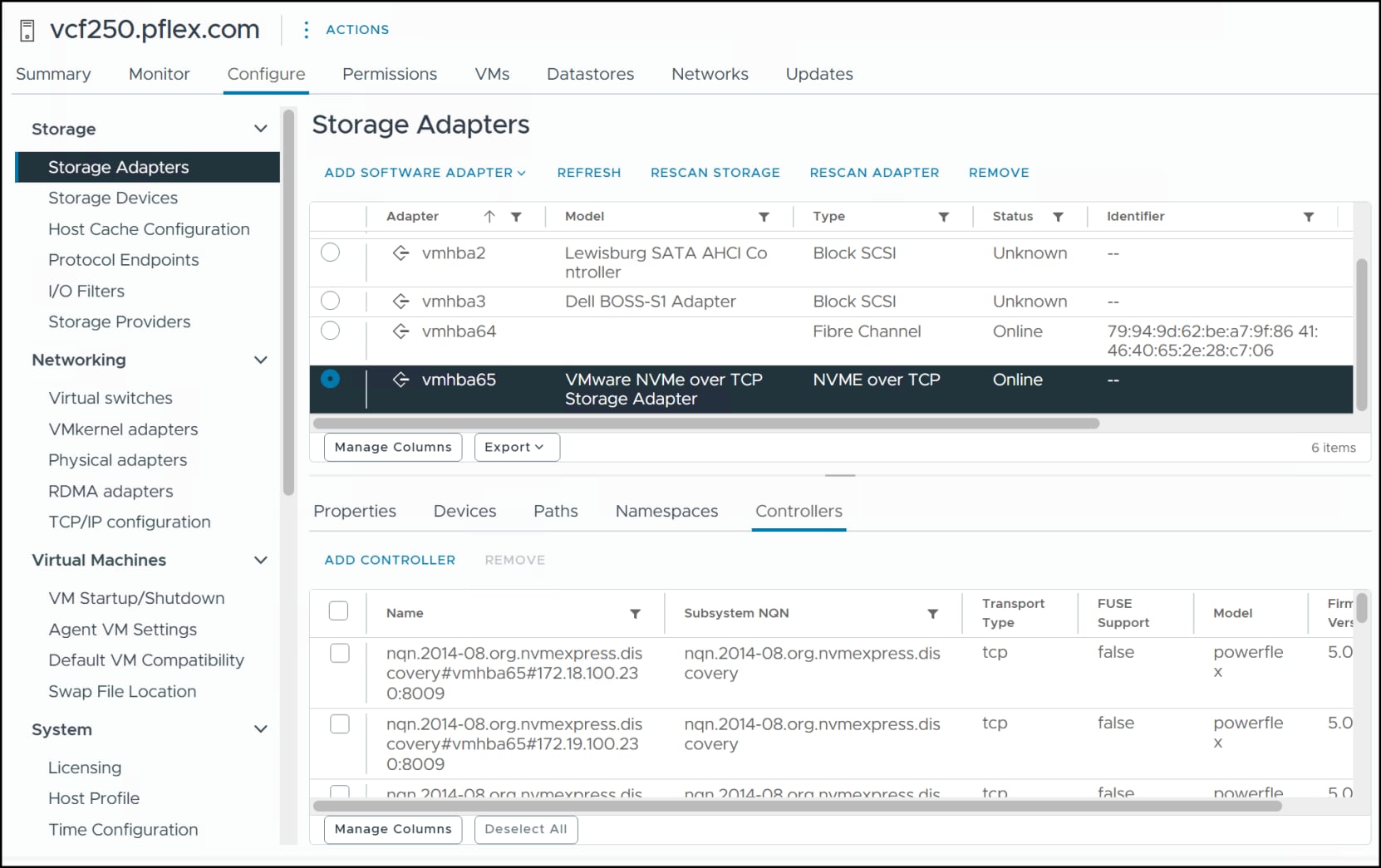 The vCenter view of the controllers refreshed after CLI addition