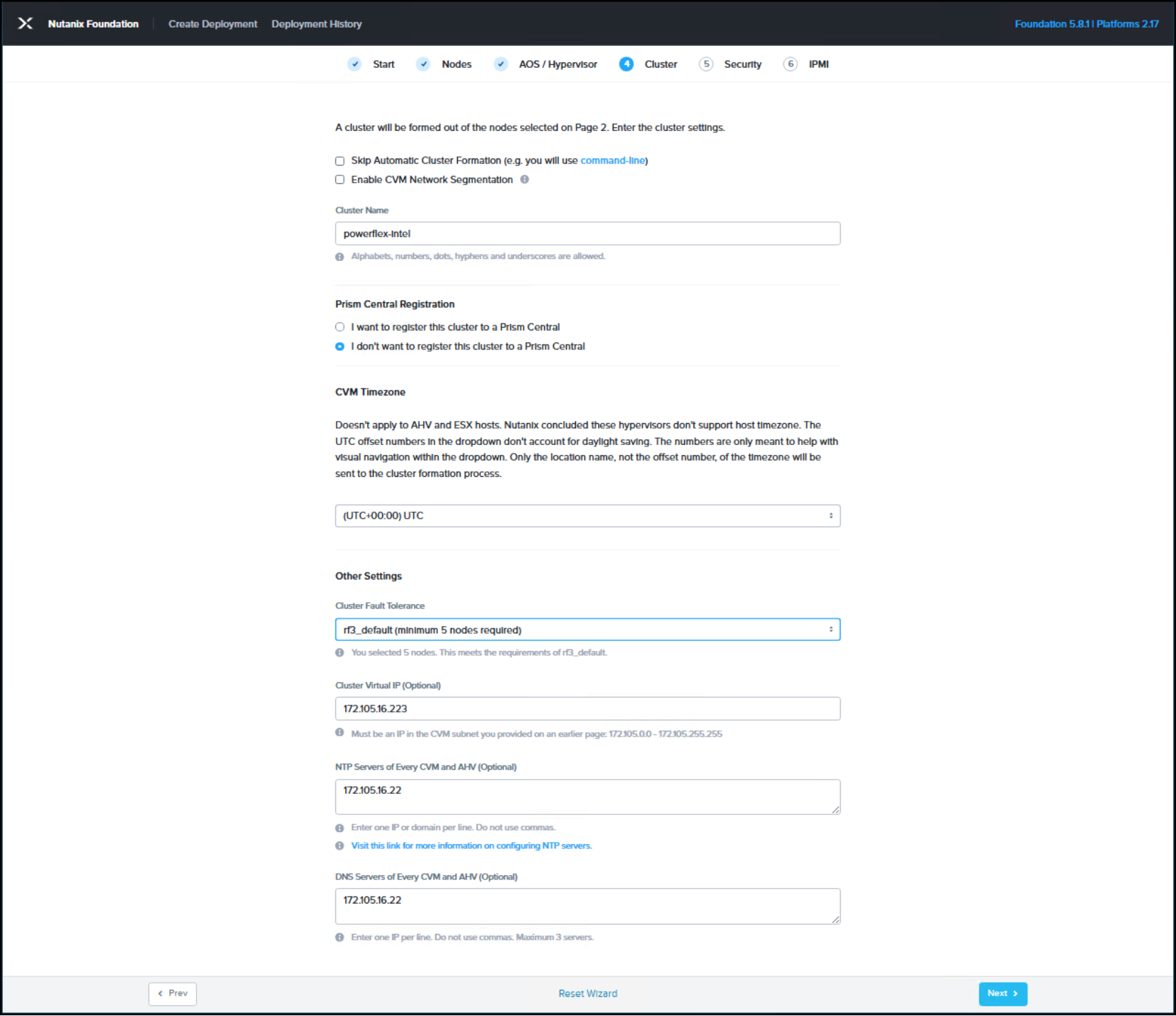 Screenshot of Nutanix Foundation Cluster page.