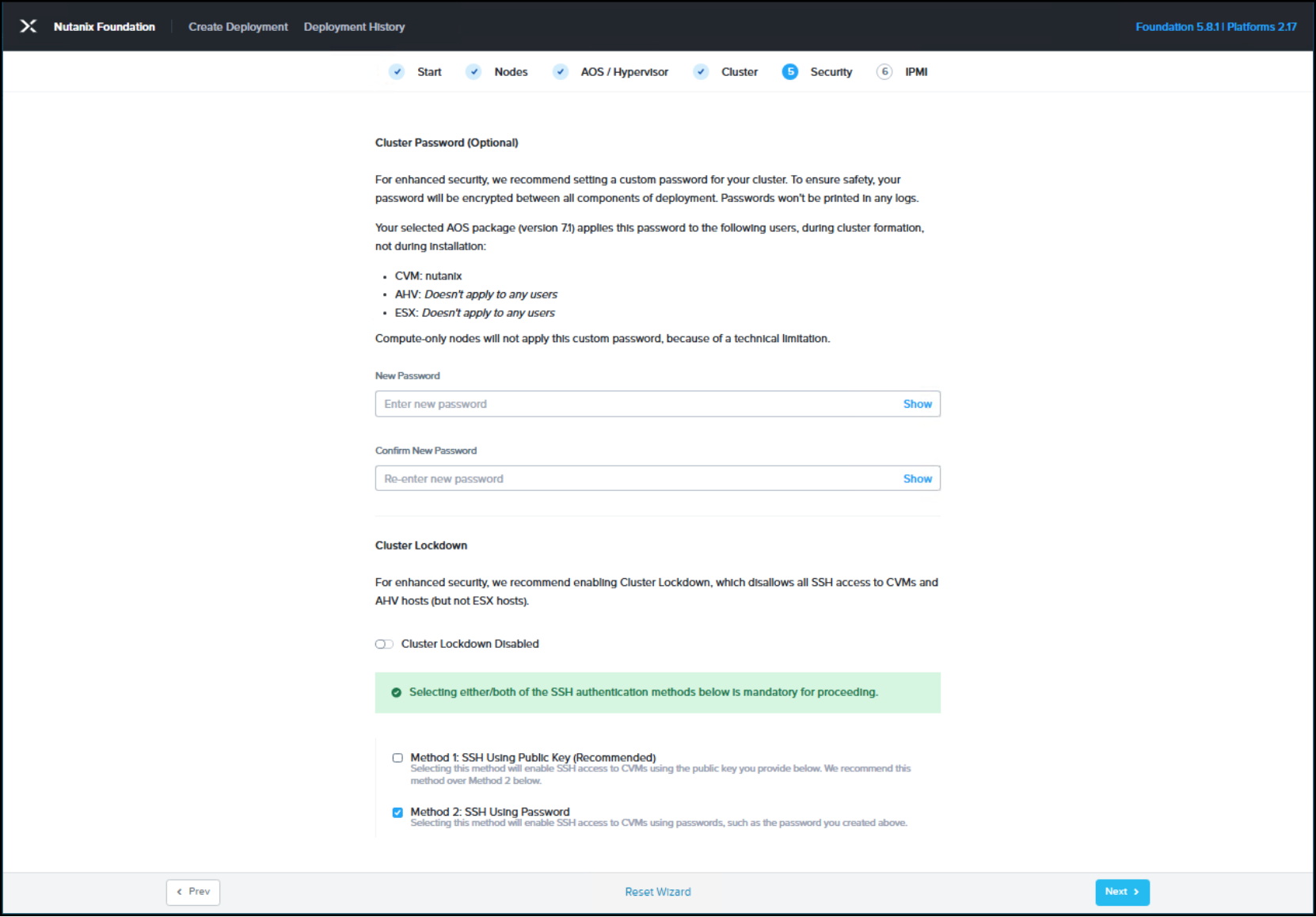 Screenshot of Nutanix Foundation Security page.
