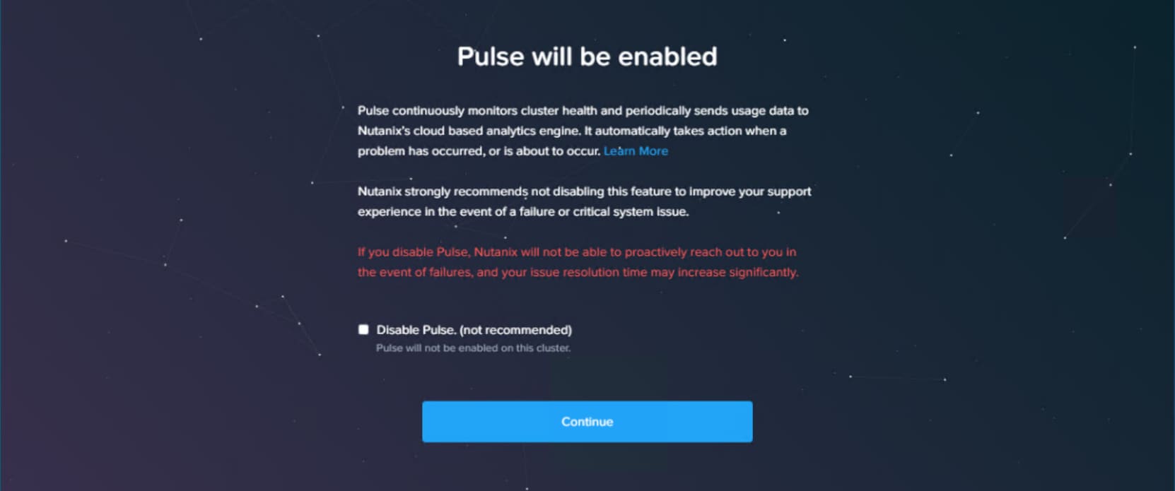 Screenshot of Prism Element UI with Pulse enable or disable feature.