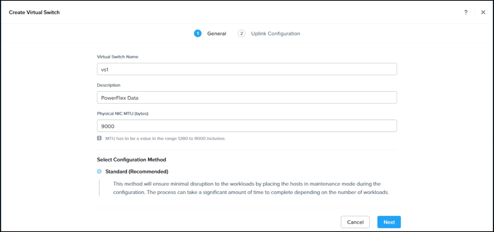 Screenshot of Prism Element UI Create Virtual Switch workflow.