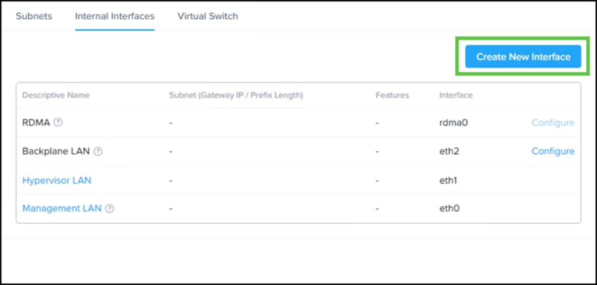 Screenshot displaying Create New Interface option.