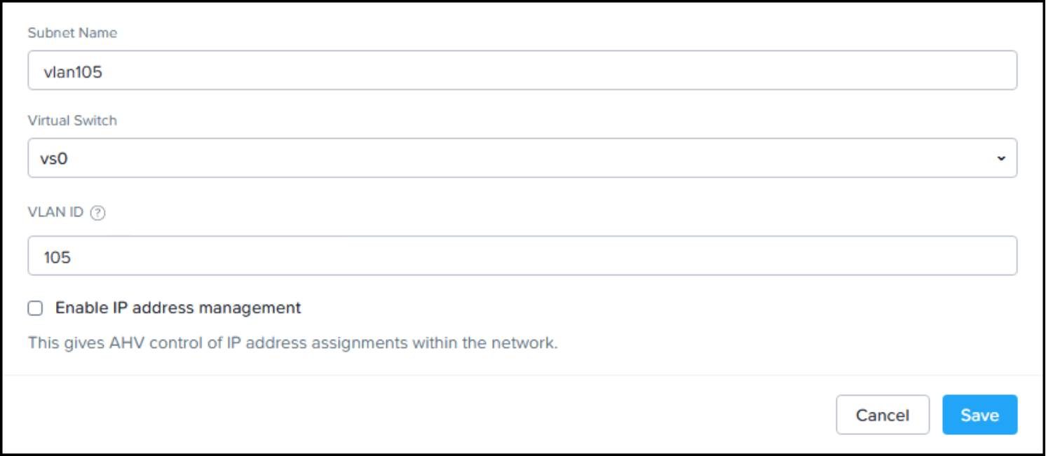 Screenshot of Prism Element UI Create Subnet workflow.