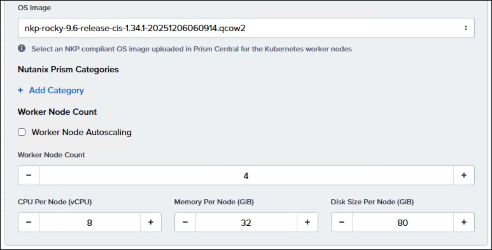 Figure showing worker node details portion of NKP workload cluster deployment.