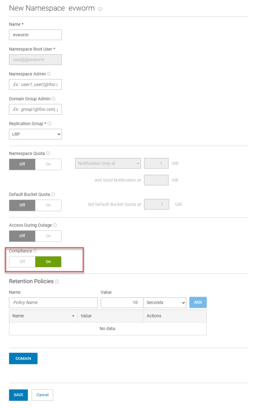 Compliance Namespace creation