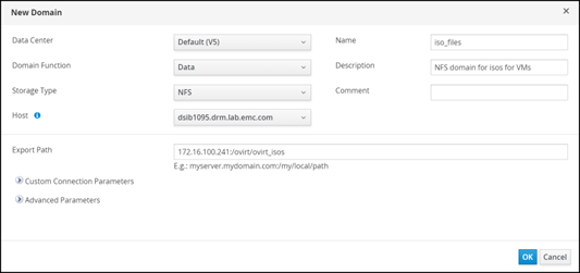 NFS storage domain - define the domain