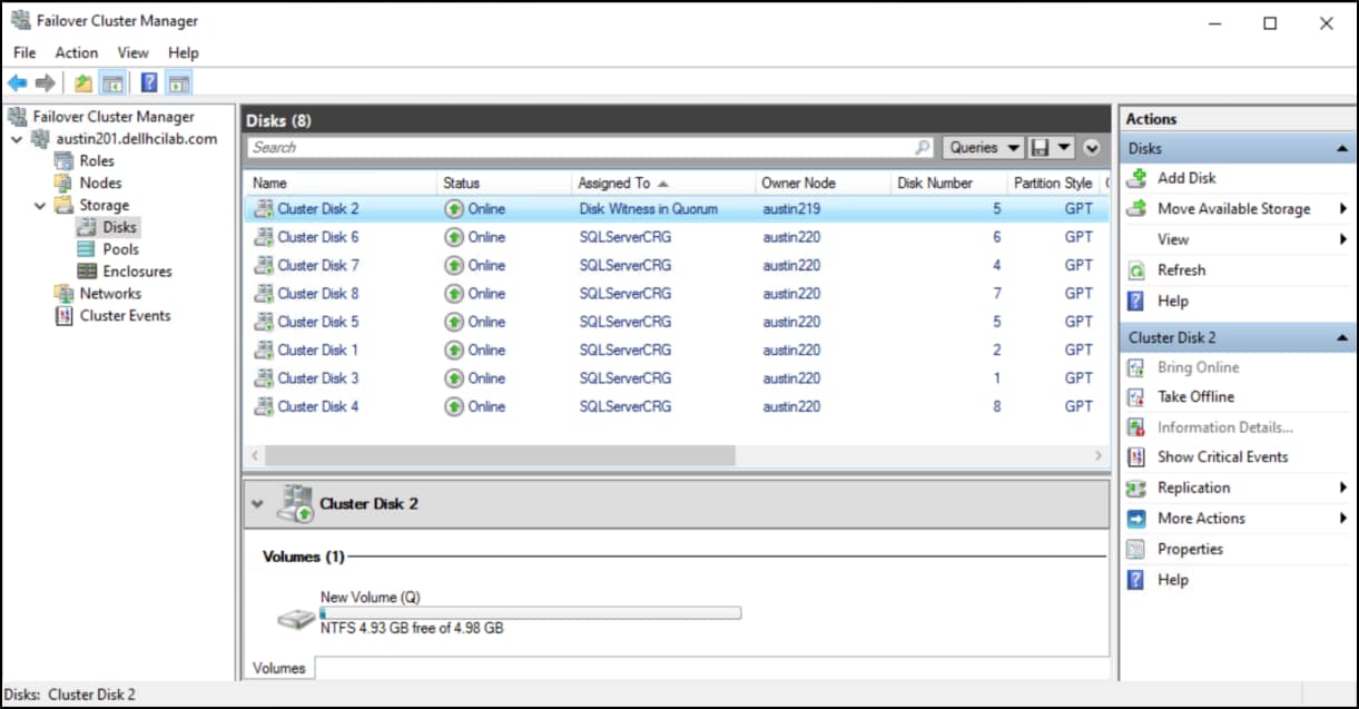 Add disk to the available pool in Failover Cluster Manager - conclusion