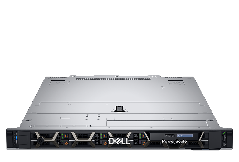 Front angled view of a silver Dell PowerScale F710 server on a white background.
