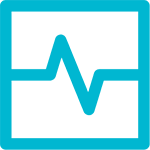 Cyan square icon containing a horizontal heartbeat line.