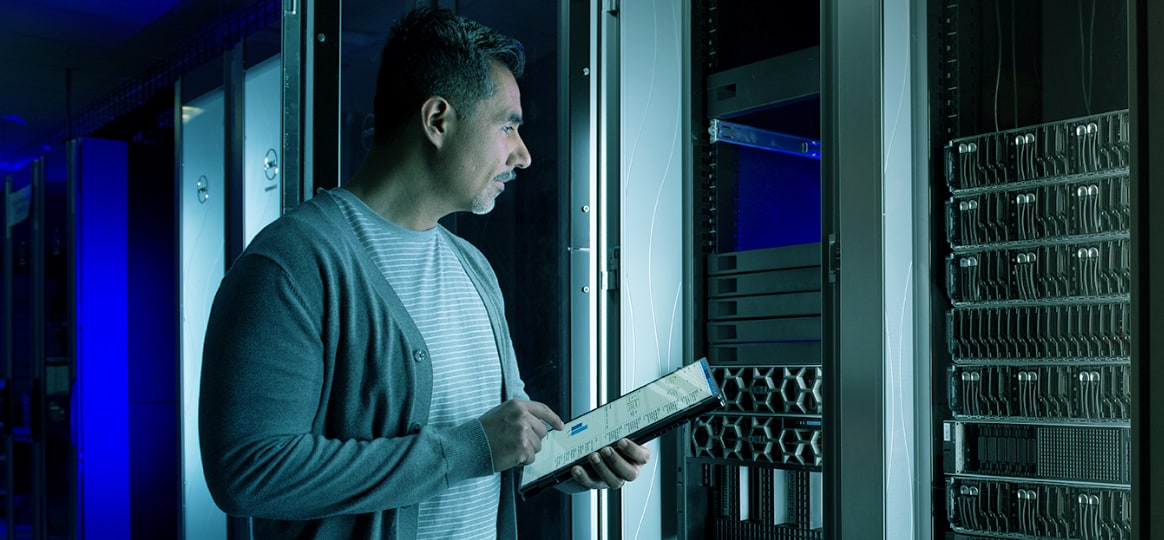 Man in a server room