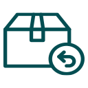 Teal outlined box with return arrow symbol, conveying package return concept.
