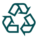 Teal recycling triangle icon with three arrows on a white background.