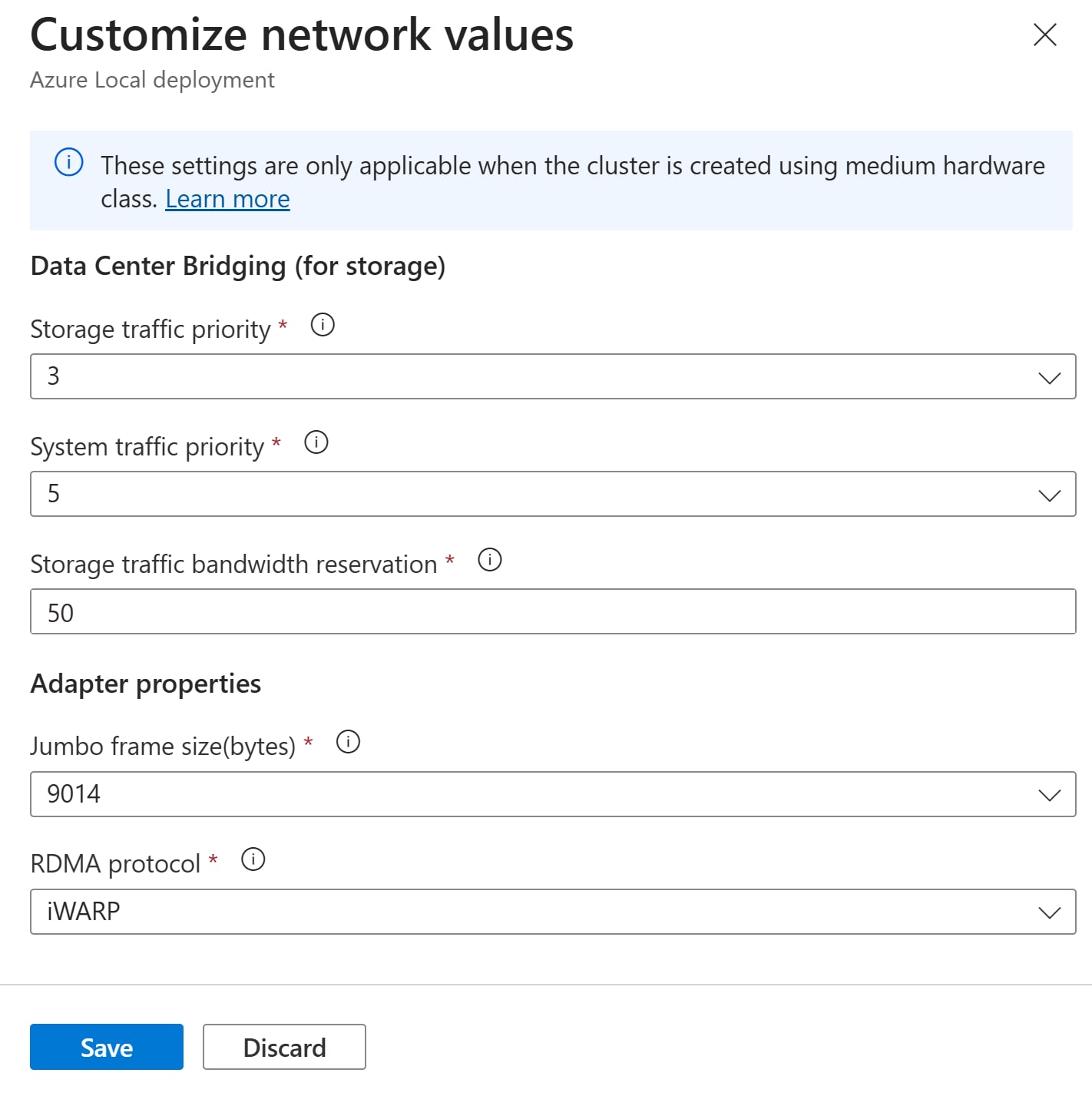 Customize network values