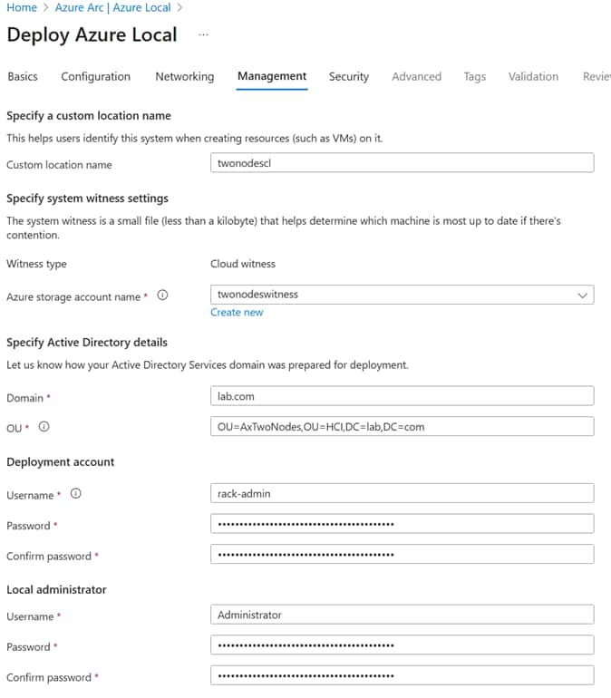 Management window with details