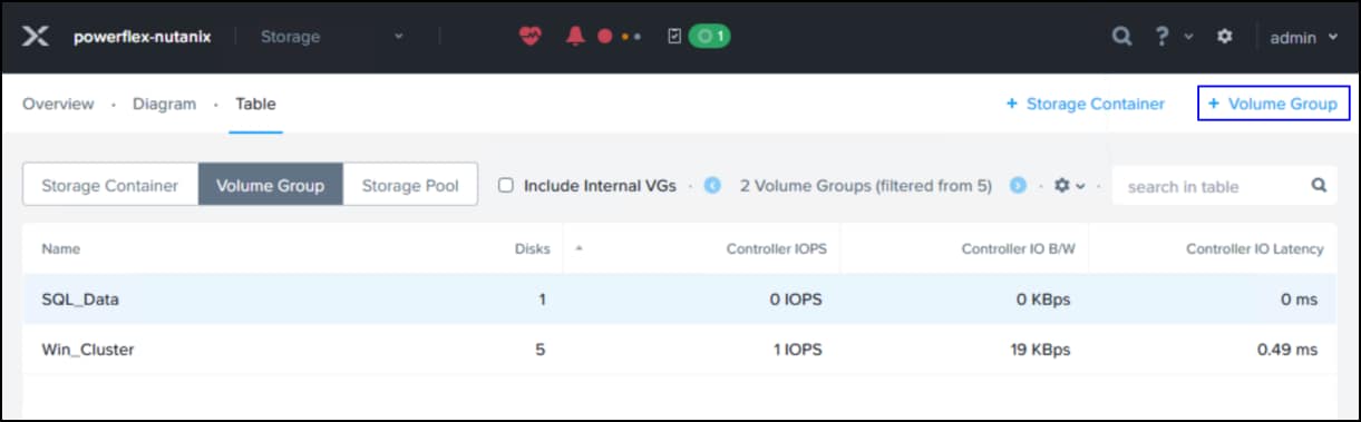 Nutanix volume group wizard - shows step 1.