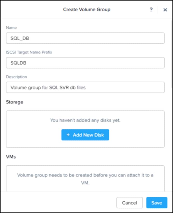 Create new volume group in Nutanix