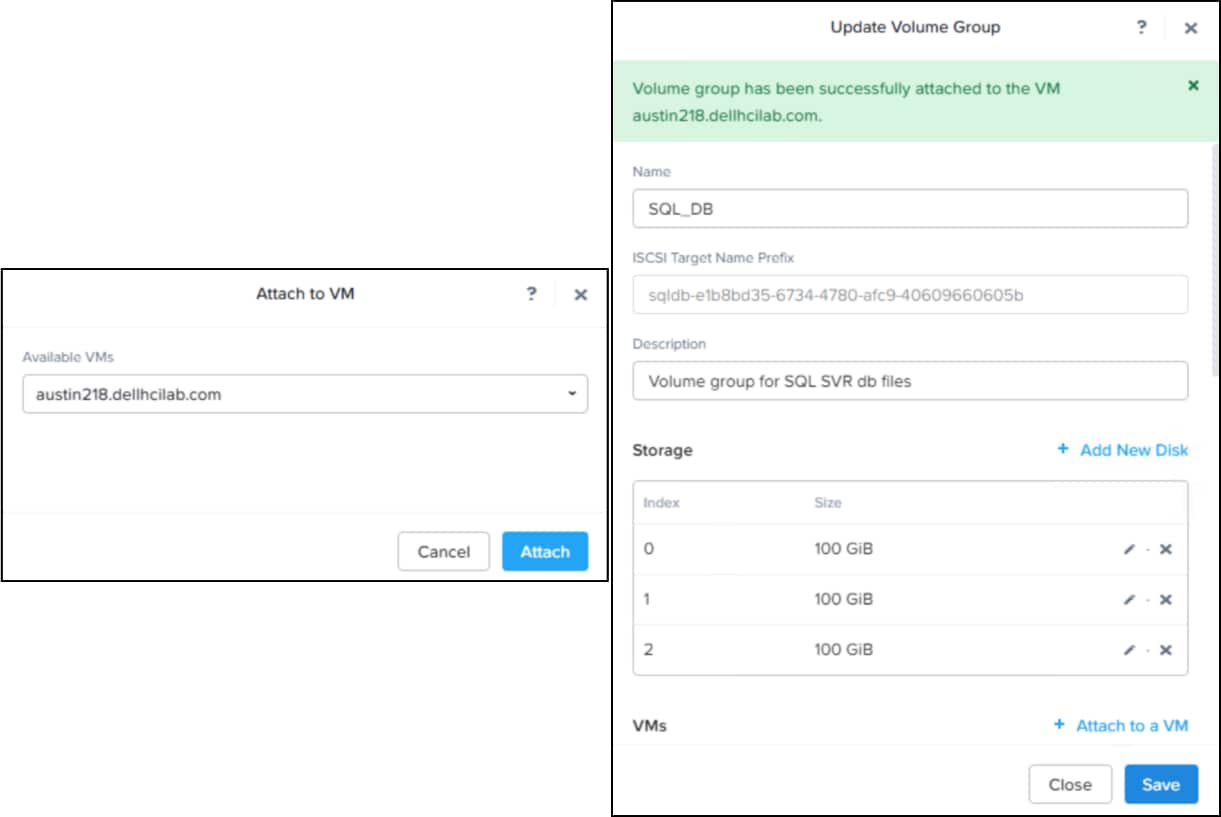 Attach a VM to a volume group