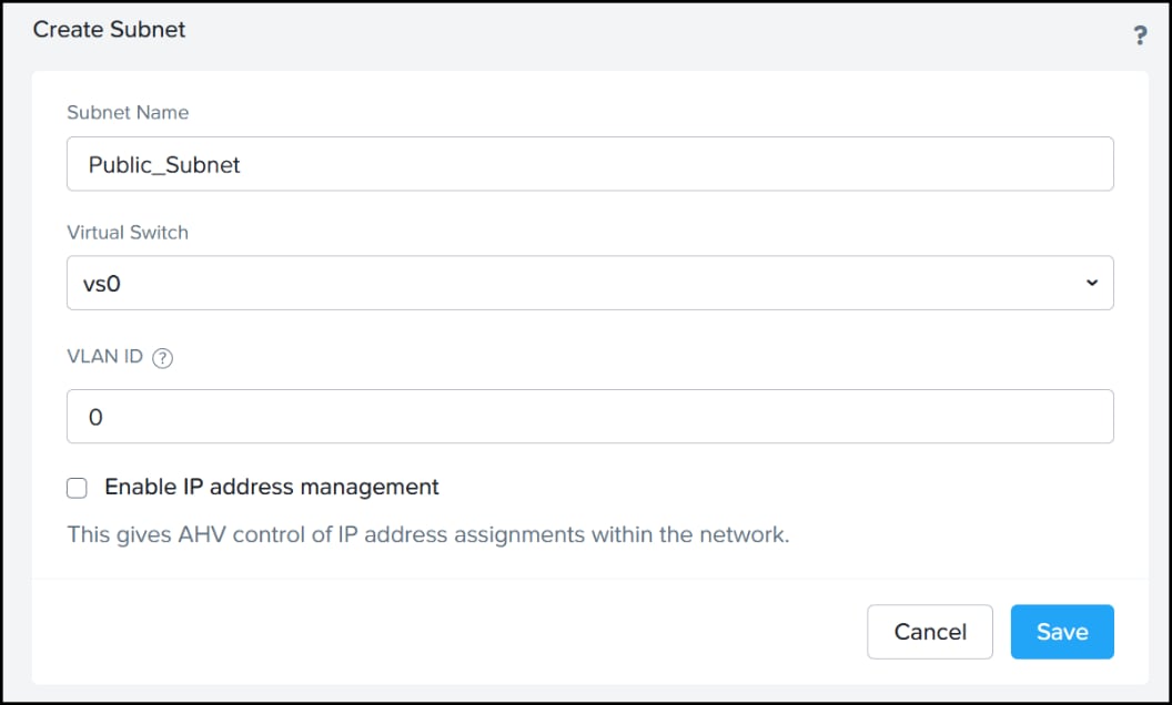 Create new subnet for Prism.