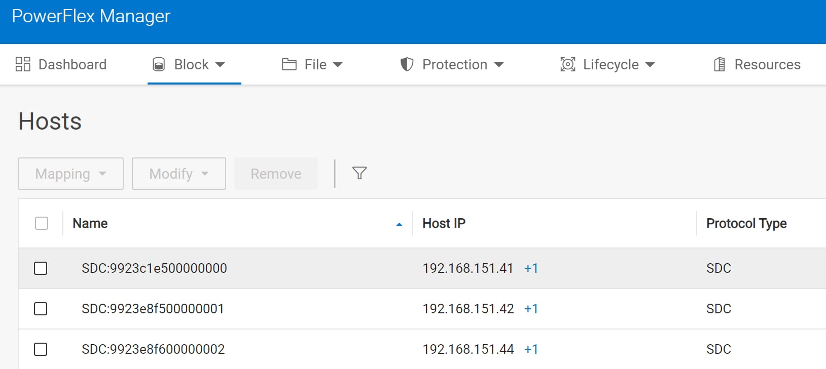 This picture shows the SDC host lists.