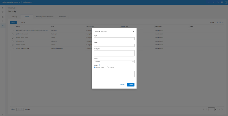Create Secrets in Dell Automation Platform