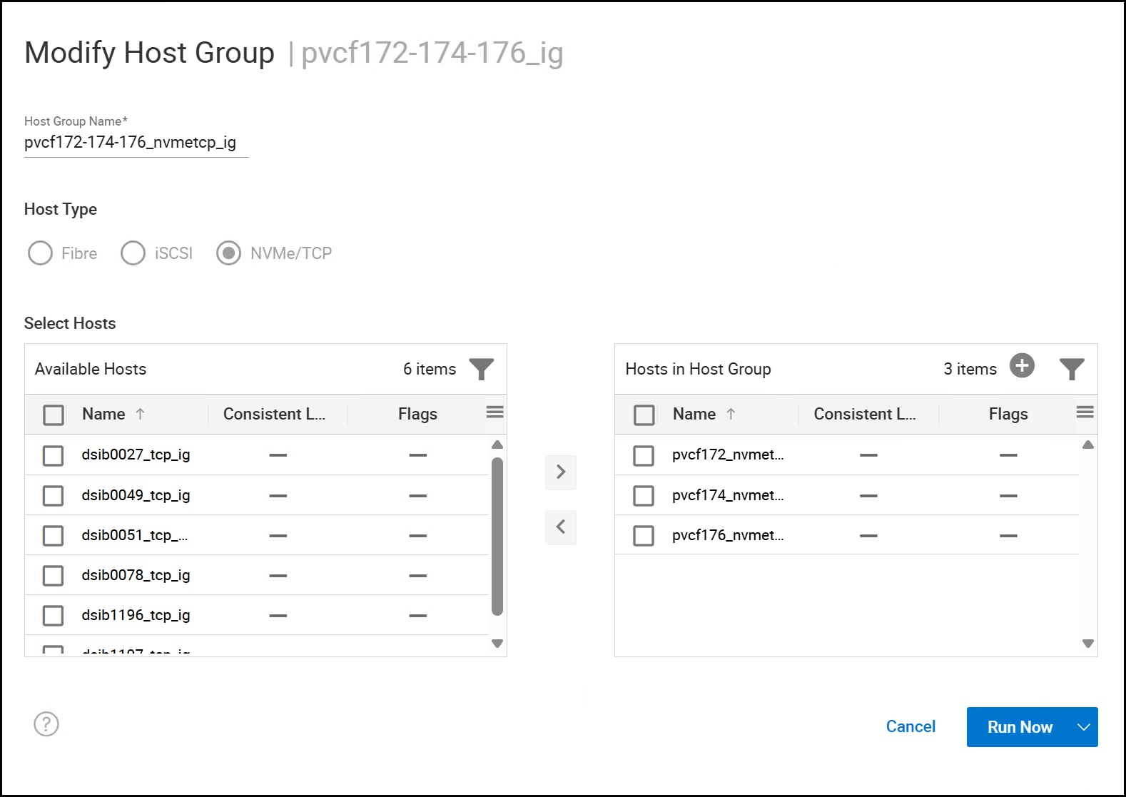Create host group for NVMe/TCP